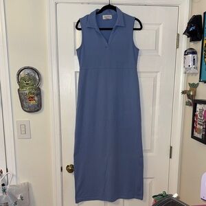 Vintage Blue Collared Stretchy Maxi Dress